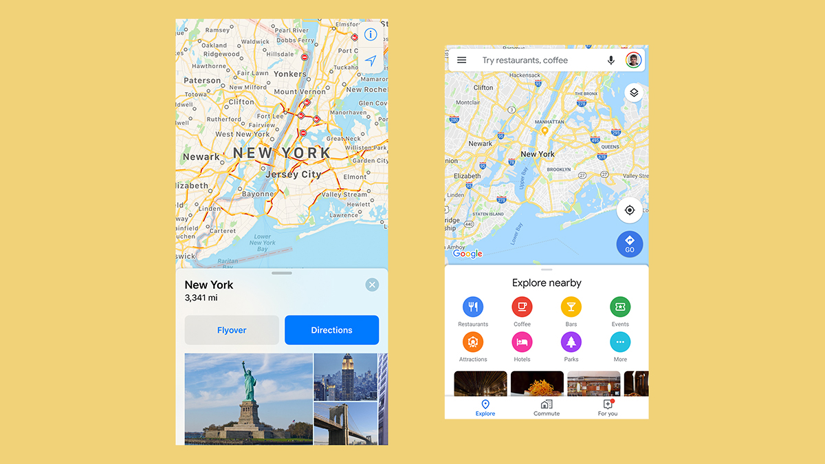 Apple Maps (left) and Google Maps (right).